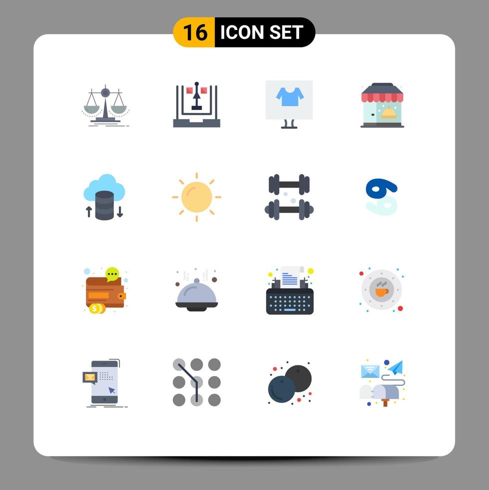 Stock-Vektor-Icon-Pack mit 16 Linienzeichen und Symbolen für Hotelstadt-Flussdiagramm-Shirt und editierbares Paket kreativer Vektordesign-Elemente vektor