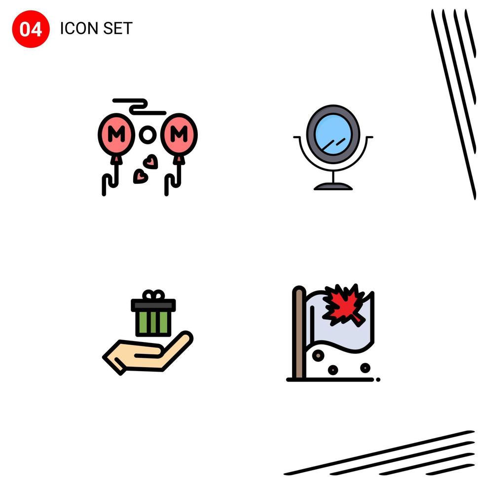 Packung mit 4 modernen Filledline-Flachfarben Zeichen und Symbolen für Web-Printmedien wie Luftballons E-Commerce-Fliege Geschenk Kanada editierbare Vektordesign-Elemente vektor