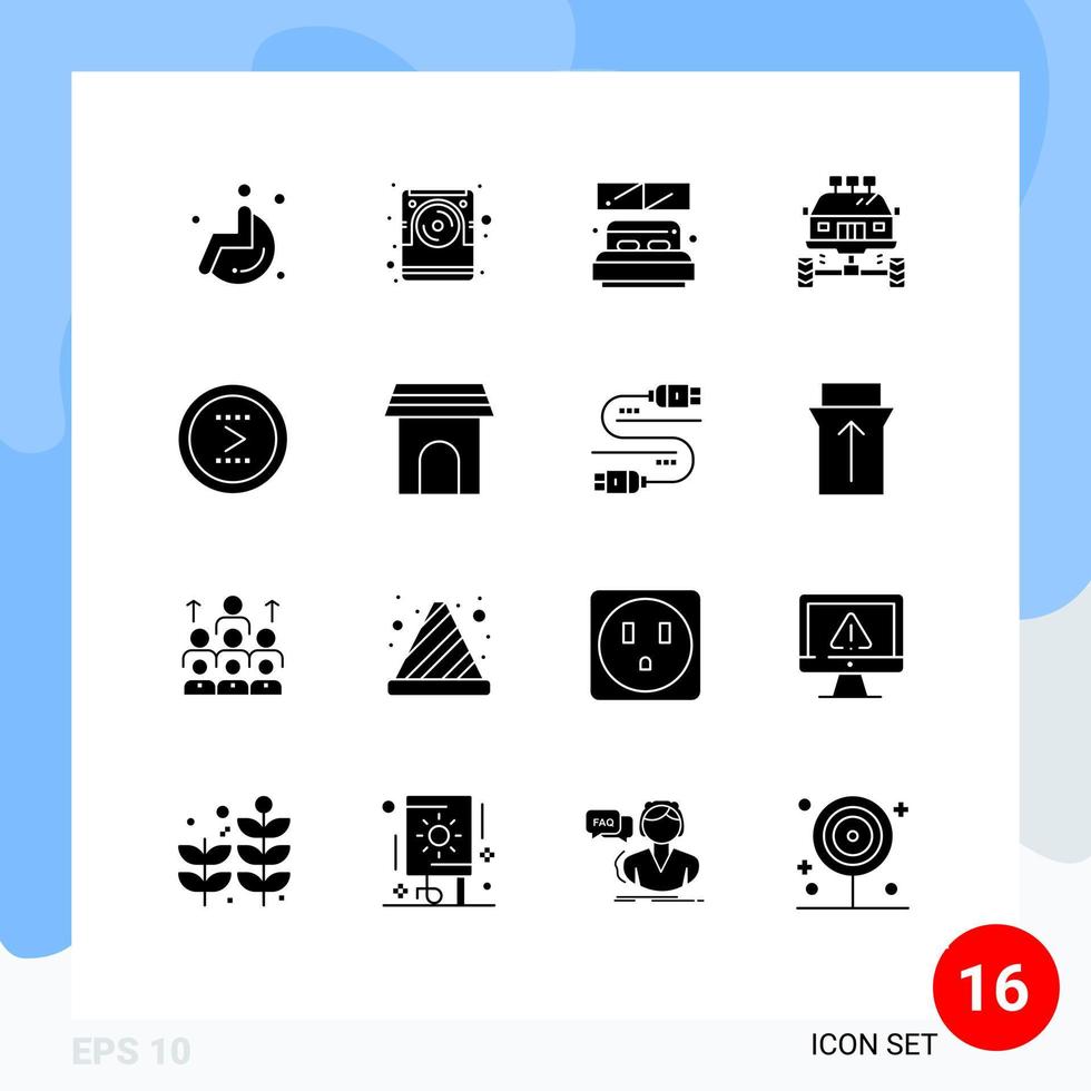 solides Glyphenpaket mit 16 universellen Symbolen für bearbeitbare Vektordesign-Elemente des Kreistransporthotels Dirtbike vektor