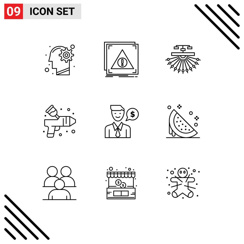 Stock-Vektor-Icon-Pack mit 9 Zeilenzeichen und Symbolen für editierbare Vektordesign-Elemente der Paint Airbrush-Server-Website vektor