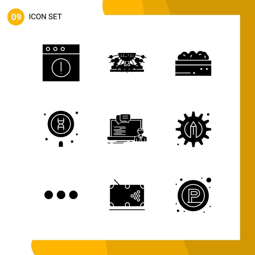 9 Icon Set Solid Style Icon Pack Glyphensymbole isoliert auf weißem Hintergrund für responsives Website-Design vektor