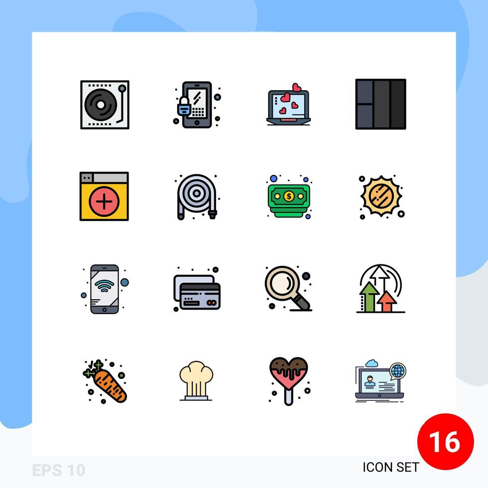 grupp av 16 platt Färg fylld rader tecken och symboler för grafik fönster bärbar dator Lägg till rutnät redigerbar kreativ vektor design element