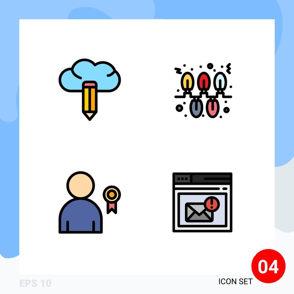 4 universell fylld linje platt färger uppsättning för webb och mobil tillämpningar moln dekoration lampor högtider browser redigerbar vektor design element