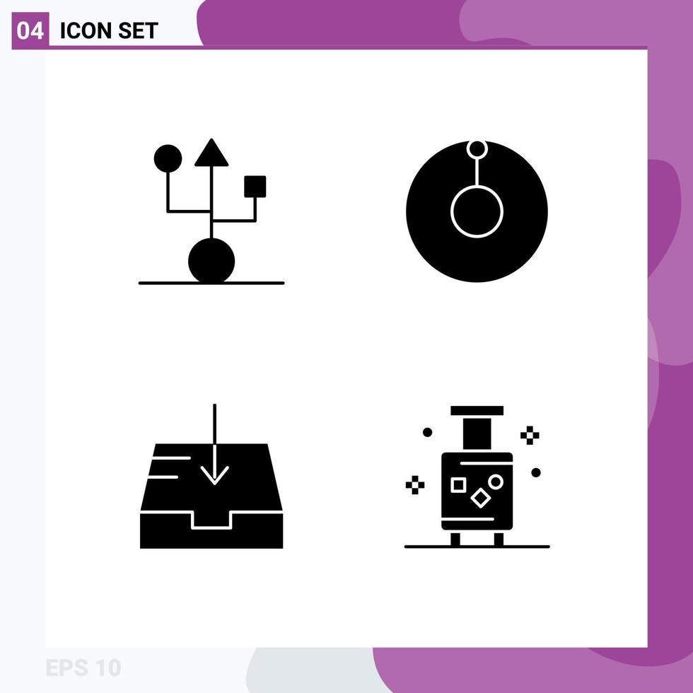 uppsättning av 4 modern ui ikoner symboler tecken för datorer motta hårdvara zenit bagage redigerbar vektor design element