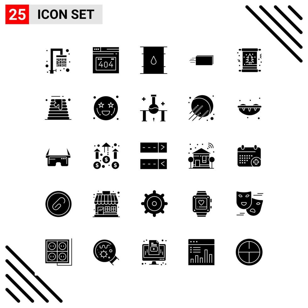 Pixel perfektes Set aus 25 soliden Symbolen Glyphen-Icon-Set für die Gestaltung von Websites und die Schnittstelle für mobile Anwendungen vektor