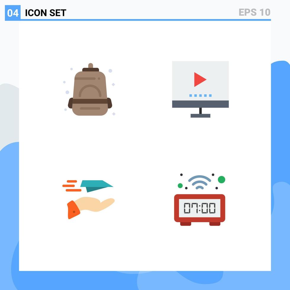 4 universell platt ikoner uppsättning för webb och mobil tillämpningar ryggsäck hand skola teknologi papper plan redigerbar vektor design element