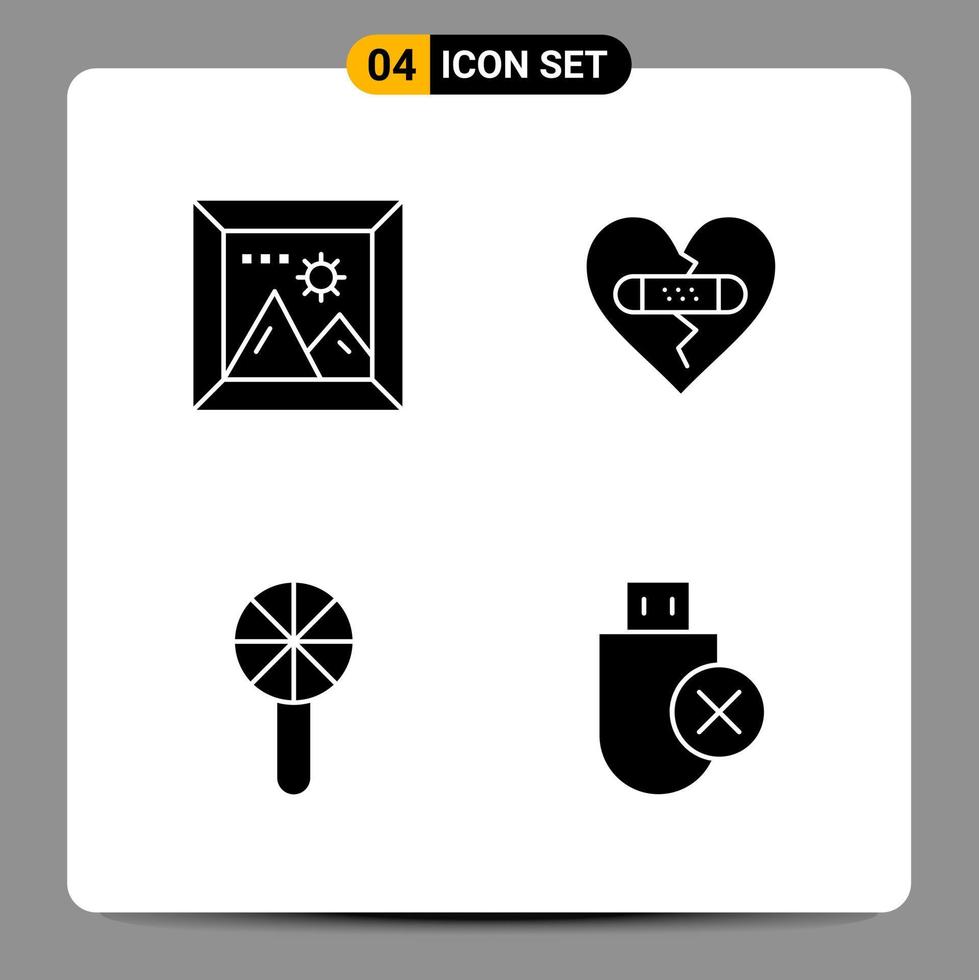 4 schwarze Icon-Pack-Glyphen-Symbole Zeichen für ansprechende Designs auf weißem Hintergrund 4 Icons gesetzt vektor