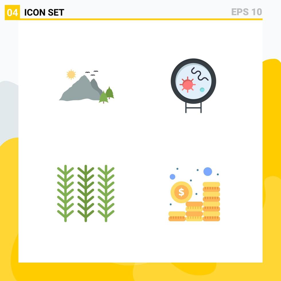 piktogram uppsättning av 4 enkel platt ikoner av berg flingor natur virus växt redigerbar vektor design element