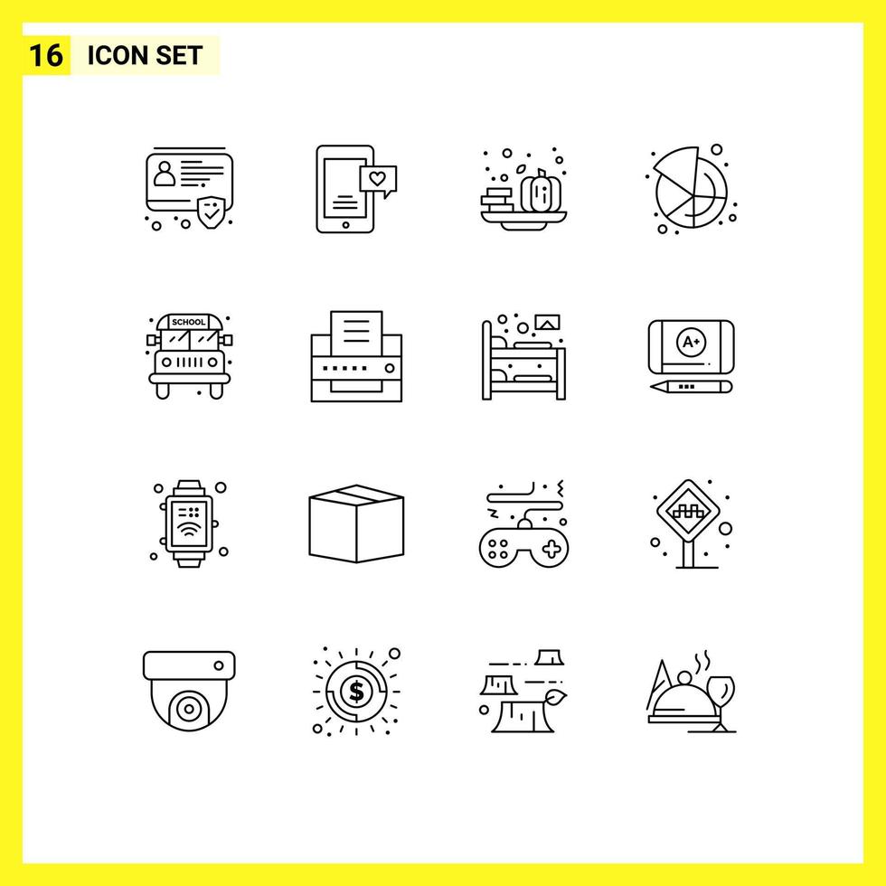 16 universell översikt tecken symboler av skola dela med sig höst paj Diagram redigerbar vektor design element