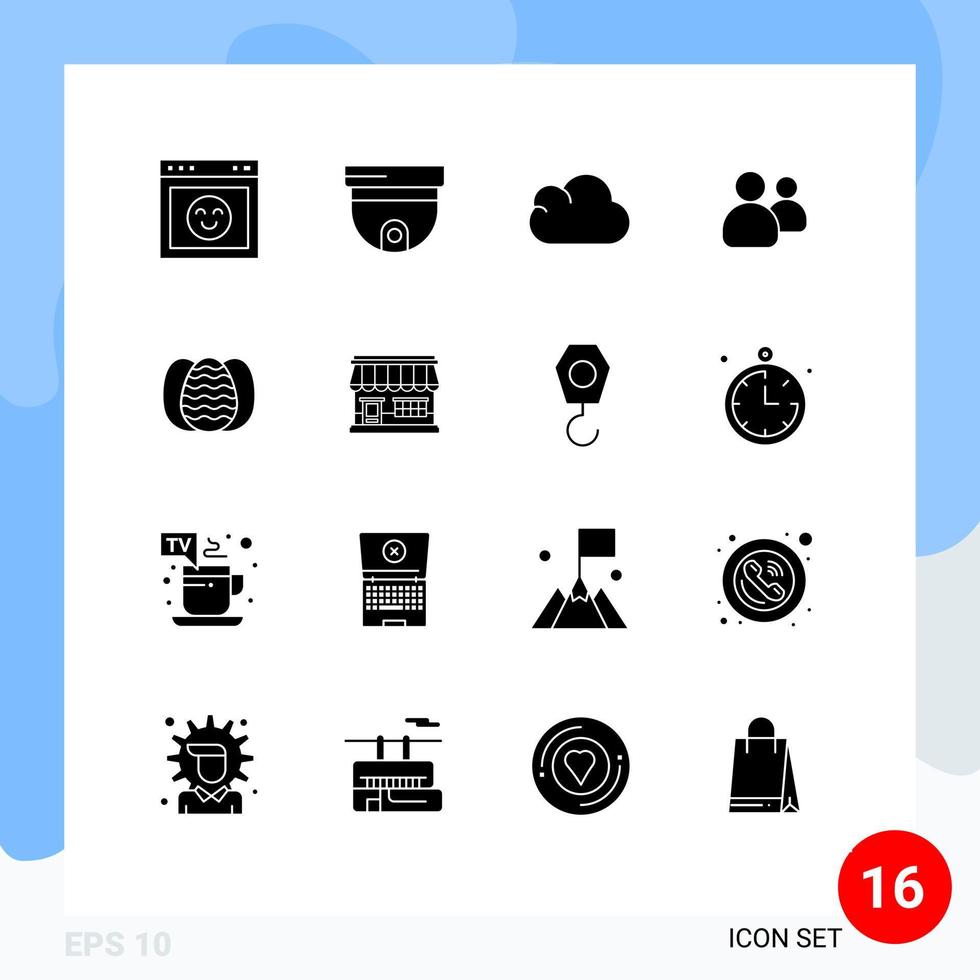 Satz von 16 Vektor-Solid-Glyphen im Raster für bearbeitbare Vektordesign-Elemente der Robbit-Ei-Cloud-Teamgruppe vektor