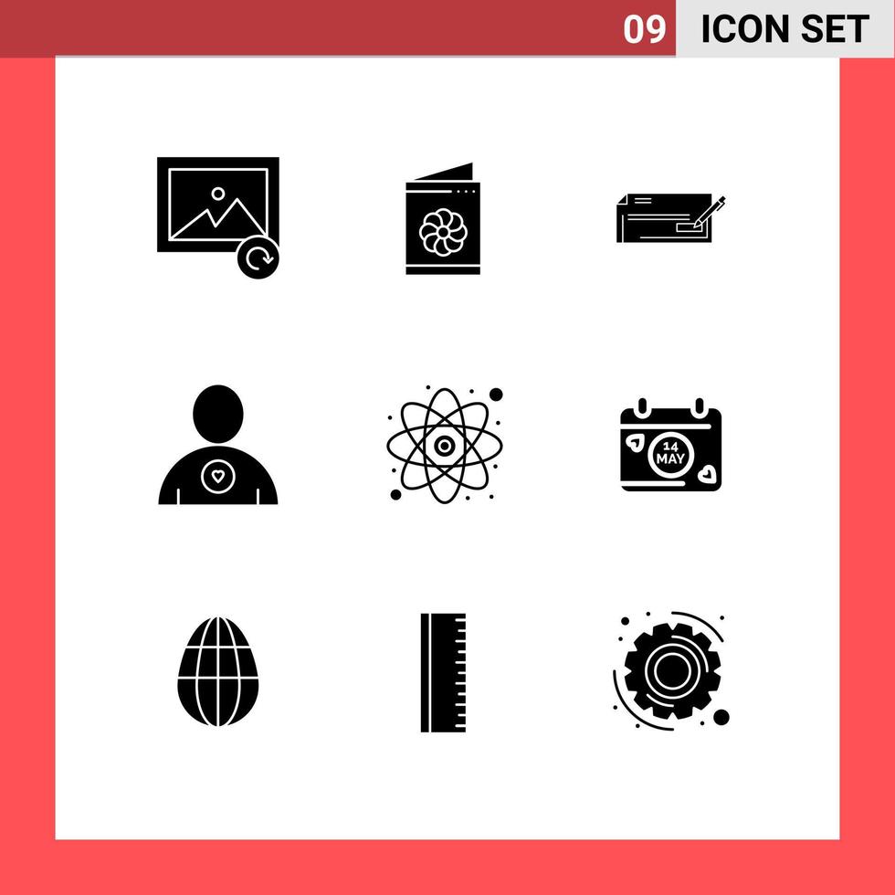 Packung mit 9 modernen soliden Glyphen Zeichen und Symbolen für Web-Printmedien wie Bildung, Herz, Bank, Freund, Geld, editierbare Vektordesign-Elemente vektor