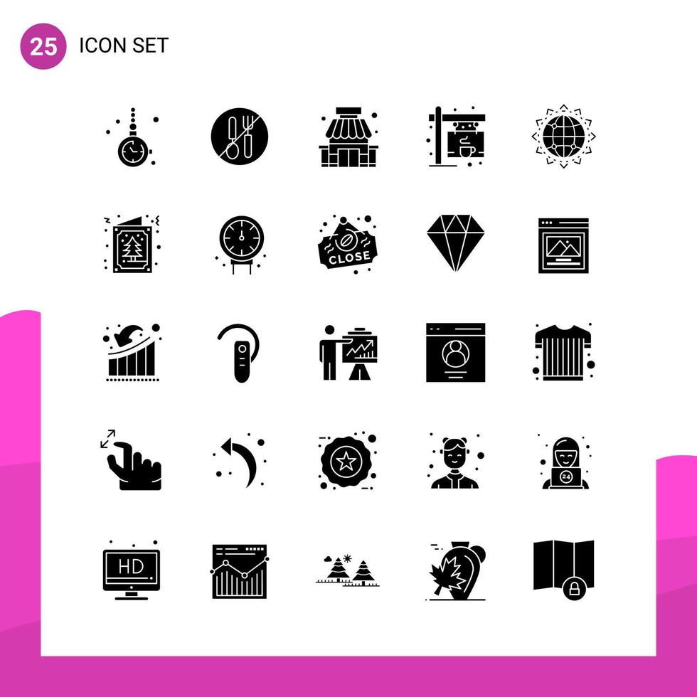 Glyphen-Icon-Set-Paket mit 25 soliden Icons isoliert auf weißem Hintergrund für responsives Website-Design, Print- und mobile Anwendungen vektor