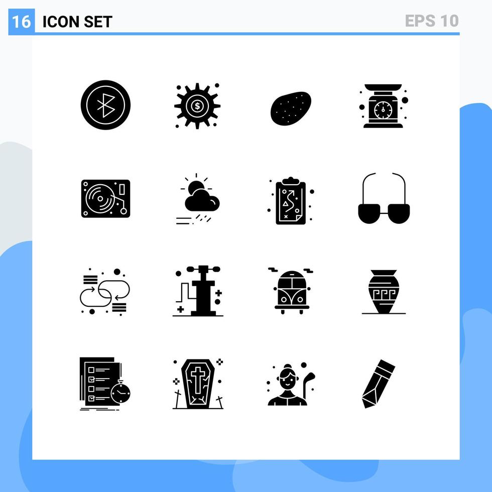 16 universell fast glyfer uppsättning för webb och mobil tillämpningar måla konst patato musik skala redigerbar vektor design element