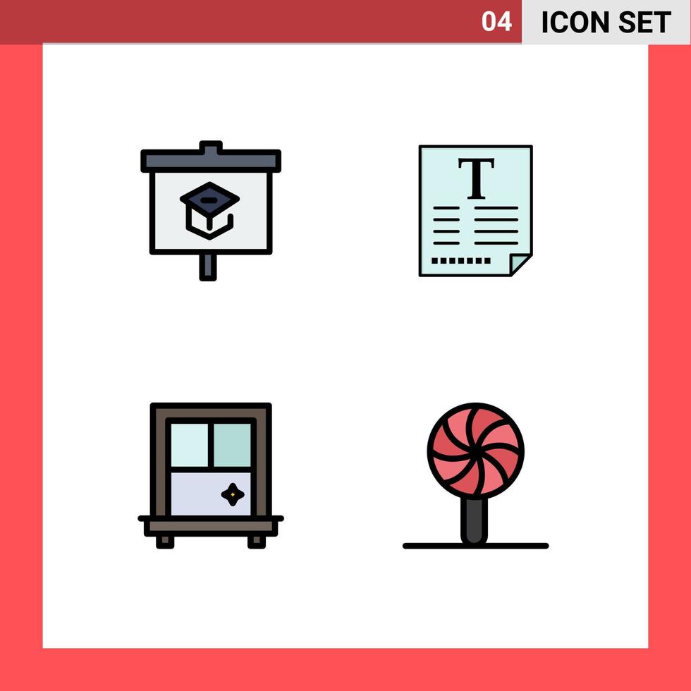Packung mit 4 modernen Filledline-Flachfarbzeichen und -symbolen für Web-Printmedien wie Diagramme, Weihnachten, Schulposter, Feiertage, editierbare Vektordesign-Elemente vektor