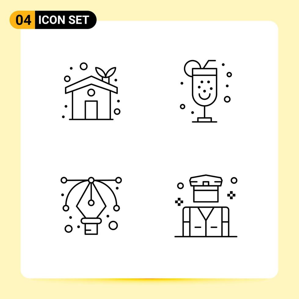 4 universelle Filledline-Flachfarben für Web- und mobile Anwendungen Öko-Home-Tool Gewächshaus-Party-Leute editierbare Vektordesign-Elemente vektor
