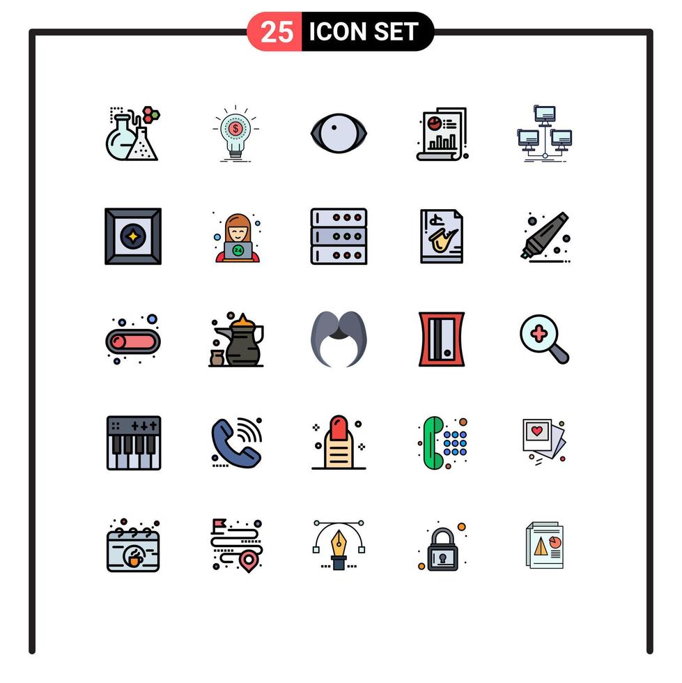 användare gränssnitt packa av 25 grundläggande fylld linje platt färger av databas Diagram börja bar syn redigerbar vektor design element