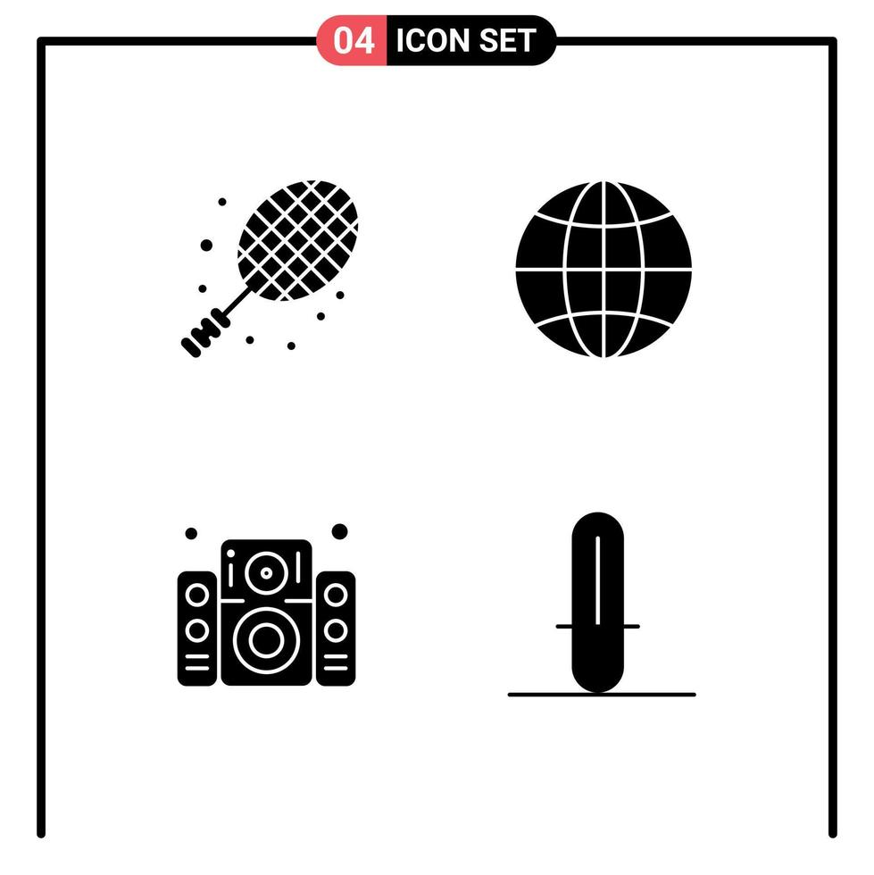 universelle Symbolsymbole Gruppe von 4 modernen soliden Glyphen von Ball Sound Tennis Internet Party editierbare Vektordesign-Elemente vektor
