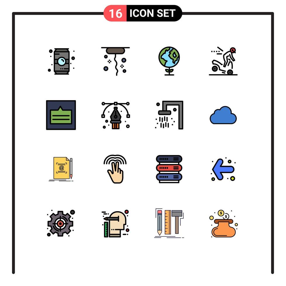 moderner Satz von 16 flachen, farbig gefüllten Linien Piktogramm von Links Grid Eco Road Gefahr editierbare kreative Vektordesign-Elemente vektor