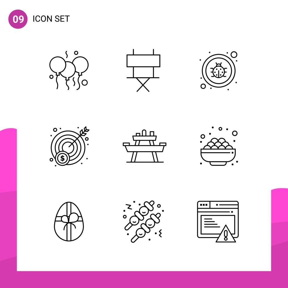 Outline Icon Set Packung mit 9 Zeilensymbolen isoliert auf weißem Hintergrund für reaktionsfähiges Website-Design, Druck- und mobile Anwendungen vektor