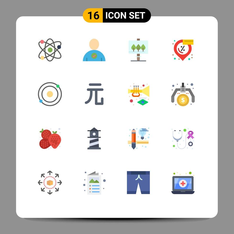 Gruppe von 16 flachen Farbzeichen und Symbolen für Währungsmolekülzeichen Atomverkauf editierbares Paket kreativer Vektordesignelemente vektor