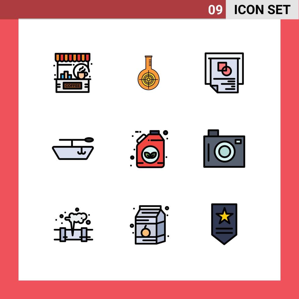 Stock Vector Icon Pack mit 9 Zeilenzeichen und Symbolen für Benzin-Bio-Laborboot-Präsentation editierbare Vektordesign-Elemente