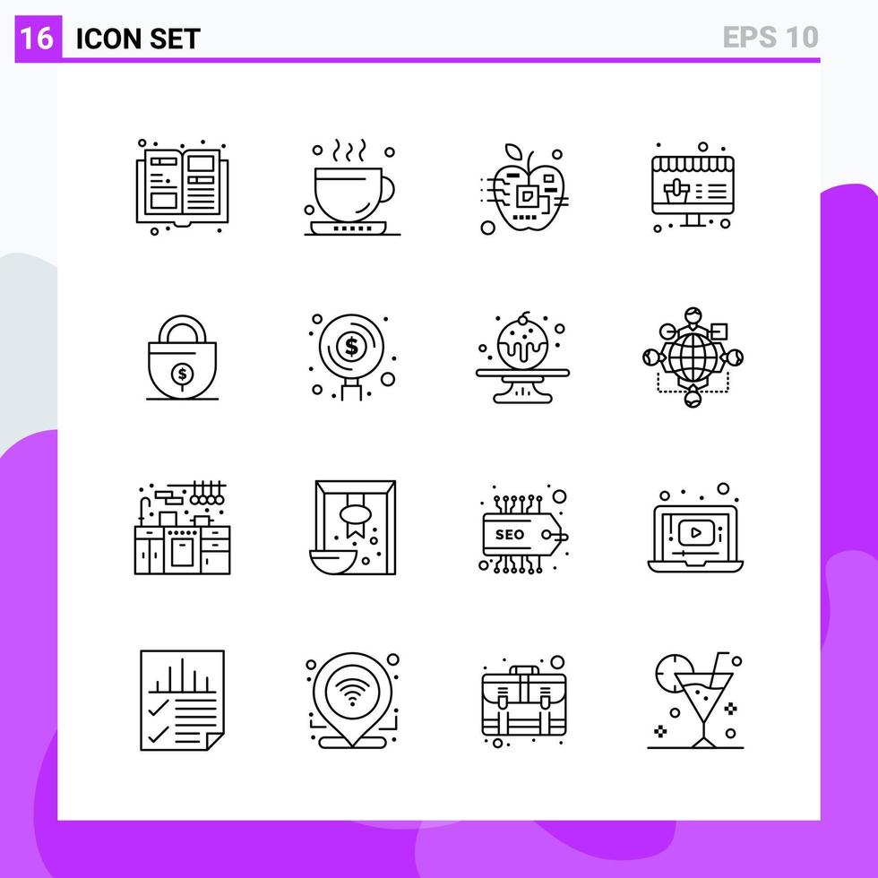 Satz von 16 Symbolen im Linienstil kreative Gliederungssymbole für Website-Design und mobile Apps einfaches Liniensymbolzeichen isoliert auf weißem Hintergrund 16 Symbole vektor
