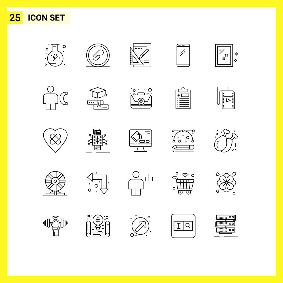 Bearbeitbares Vektorlinienpaket mit 25 einfachen Linien von iPhone-Handy-Pin-Smartphone-Erfolg bearbeitbare Vektordesign-Elemente vektor