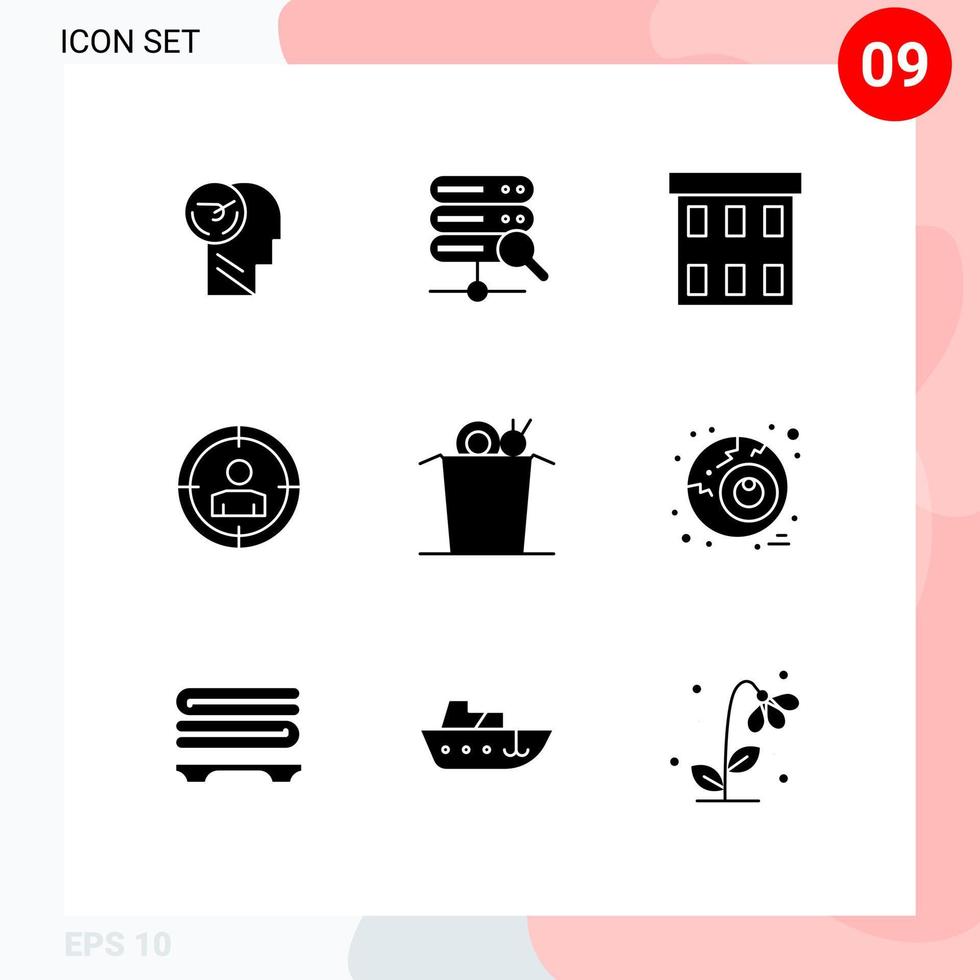 modern uppsättning av 9 fast glyfer och symboler sådan som mat publik targeting byggnad mål kontor redigerbar vektor design element