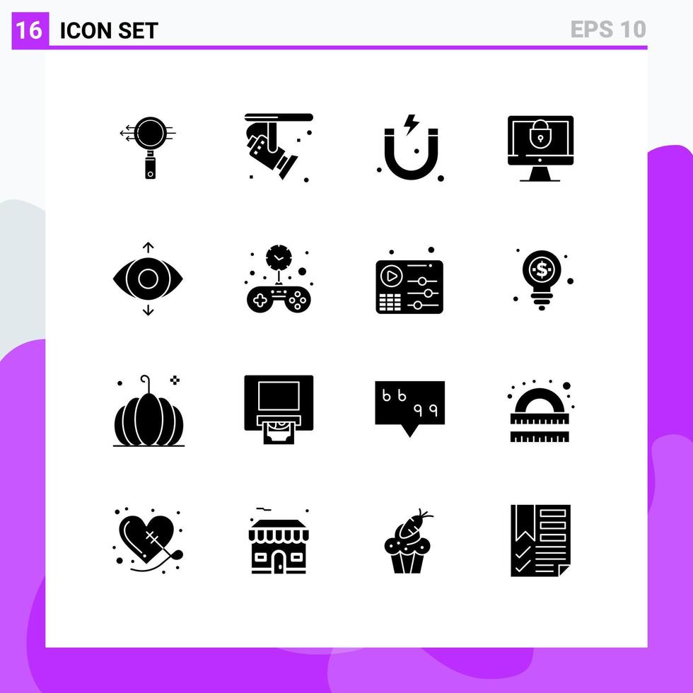moderner Satz von 16 soliden Glyphen-Piktogramm der Ansicht Augenattraktion Sicherheit Internet editierbare Vektordesign-Elemente vektor