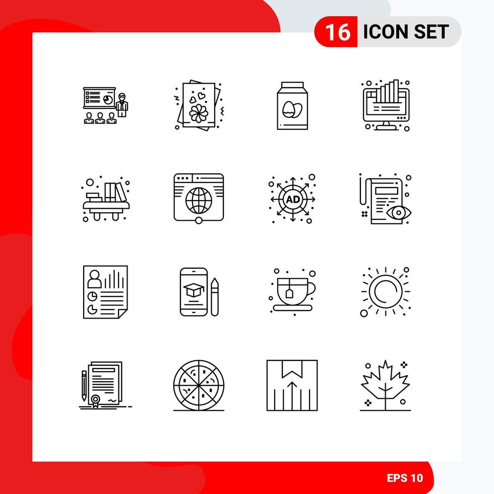 16 universelle Gliederungszeichen Symbole von Monitordiagramm Liebesdiagramm Ostern editierbare Vektordesign-Elemente vektor