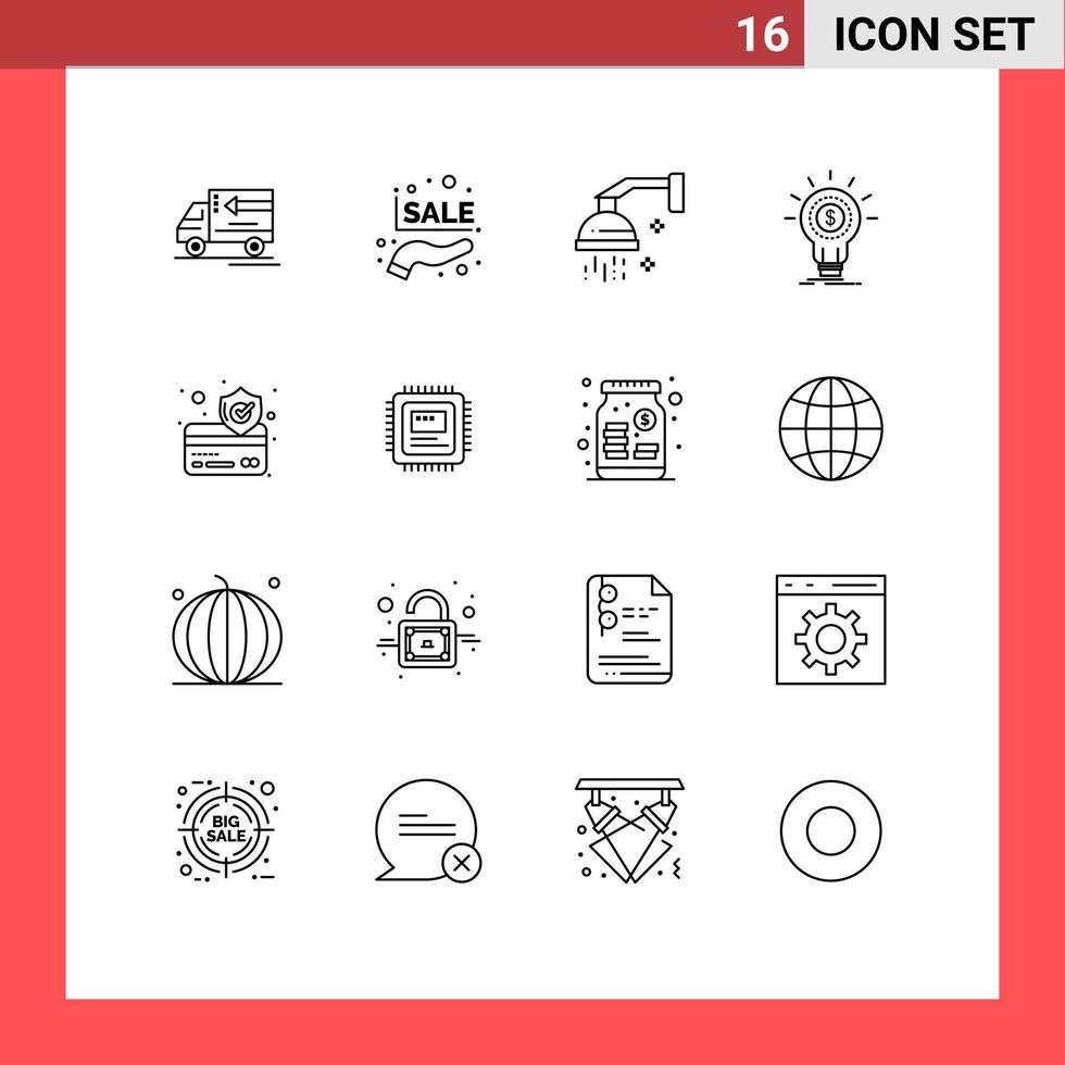 grupp av 16 konturer tecken och symboler för börja aning badrum finansiell dusch redigerbar vektor design element