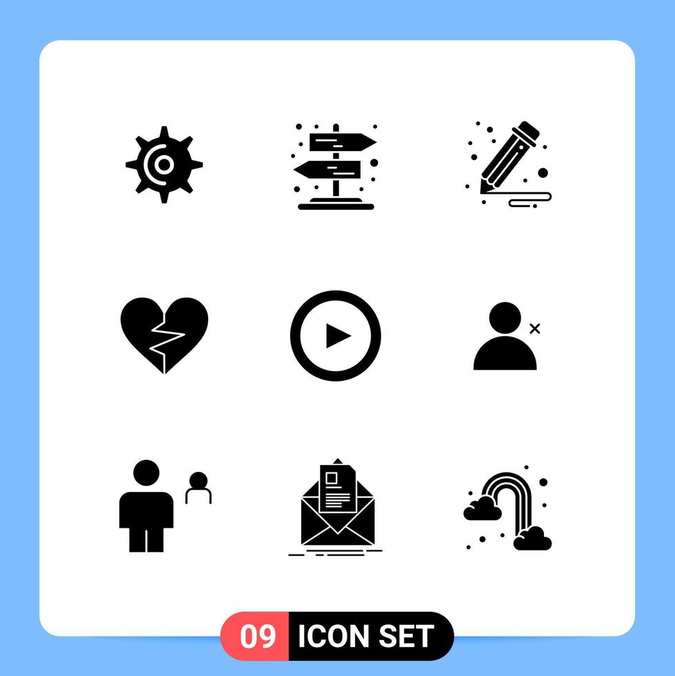 9 universell fast glyf tecken symboler av uppsättning grundläggande kontor bruten tycka om redigerbar vektor design element