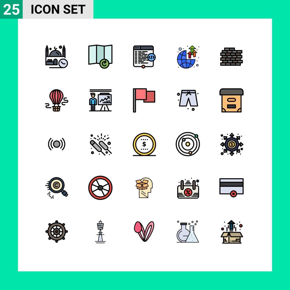 Satz von 25 kommerziellen gefüllten Linien-Flachfarben-Pack für Brick-Profit-HTML-Welt global editierbare Vektordesign-Elemente vektor