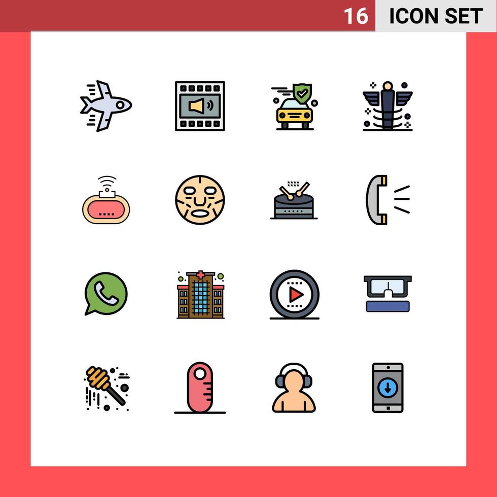 Gruppe von 16 flachen, farbgefüllten Linien Zeichen und Symbolen für Geräte medizinische Autokrankenhauspflege editierbare kreative Vektordesign-Elemente vektor