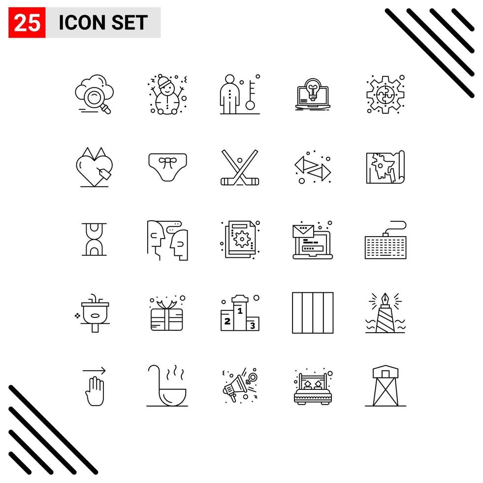 Stock Vector Icon Pack mit 25 Zeilen Zeichen und Symbolen für Datei Laptop Mitarbeiter Erfolg Person editierbare Vektordesign-Elemente