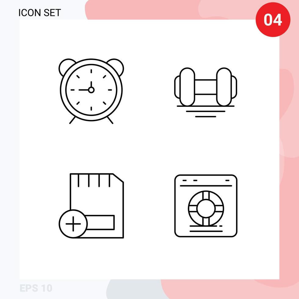 modern uppsättning av 4 fylld linje platt färger och symboler sådan som klocka Lägg till timer kondition datorer redigerbar vektor design element