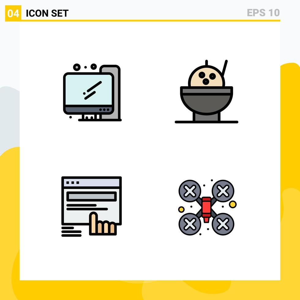 4 thematische Vektor-Fülllinien-Flachfarben und editierbare Symbole der Computer-Website-Schüssel-Finger-Kamera editierbare Vektor-Design-Elemente vektor