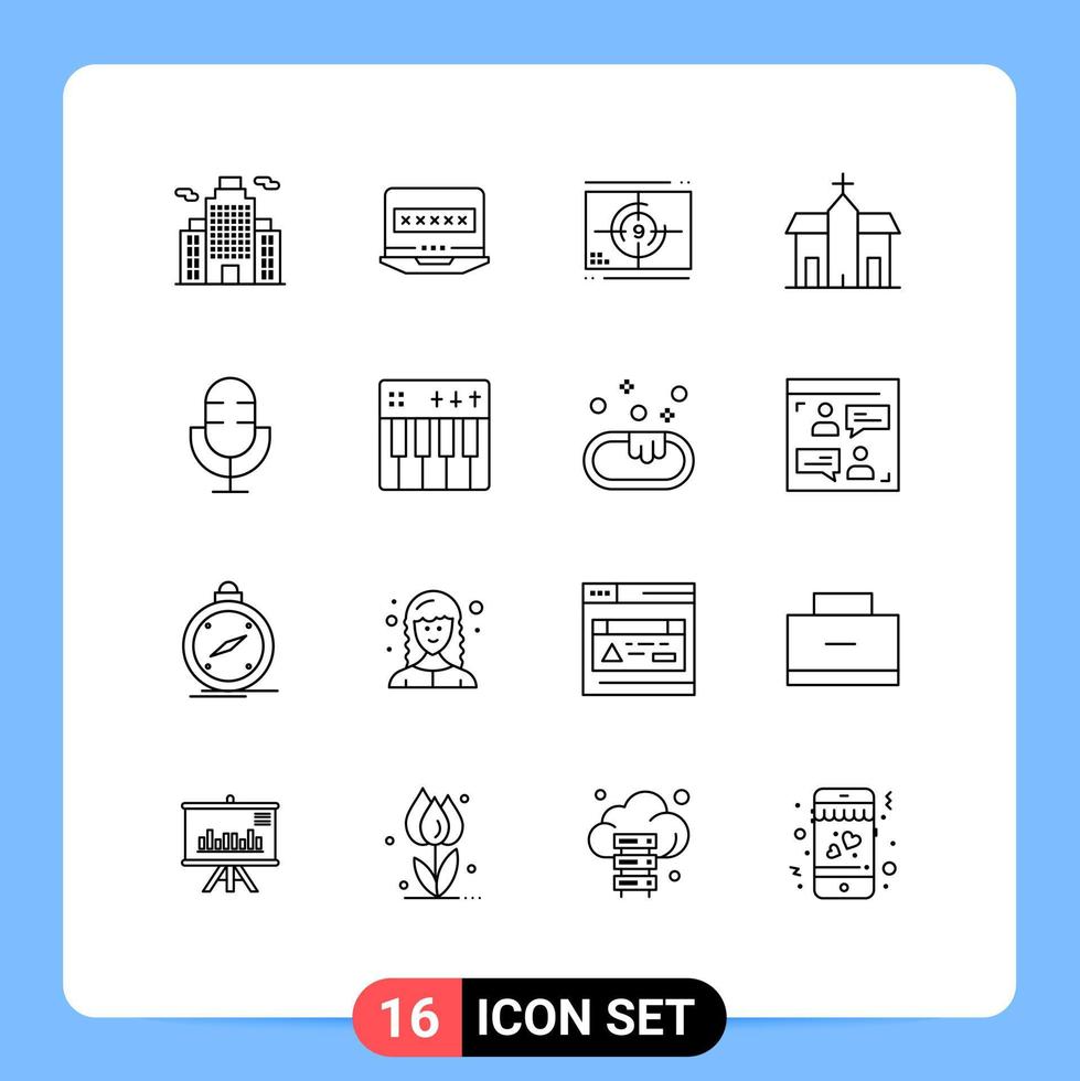 mobil gränssnitt översikt uppsättning av 16 piktogram av enheter historisk film kyrka byggnad redigerbar vektor design element