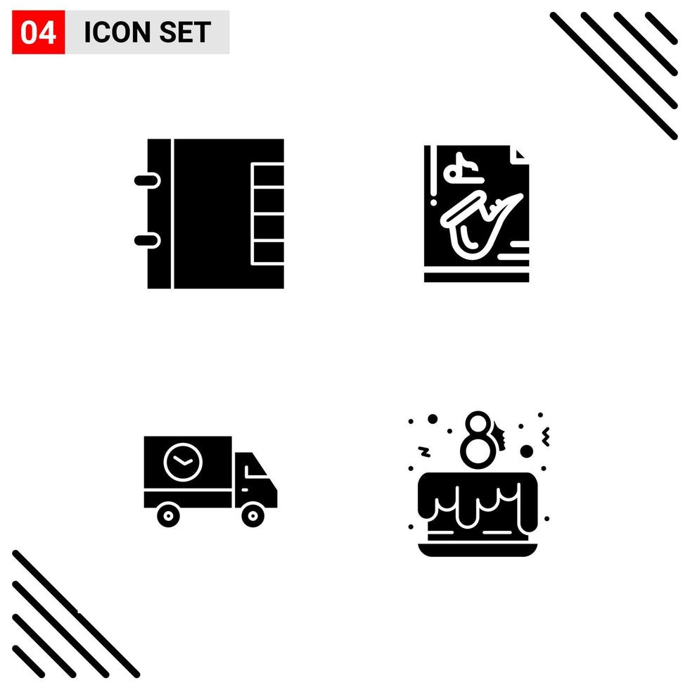 Pixel perfektes Set aus 4 soliden Symbolen Glyphen-Icon-Set für die Gestaltung von Websites und die Schnittstelle für mobile Anwendungen vektor