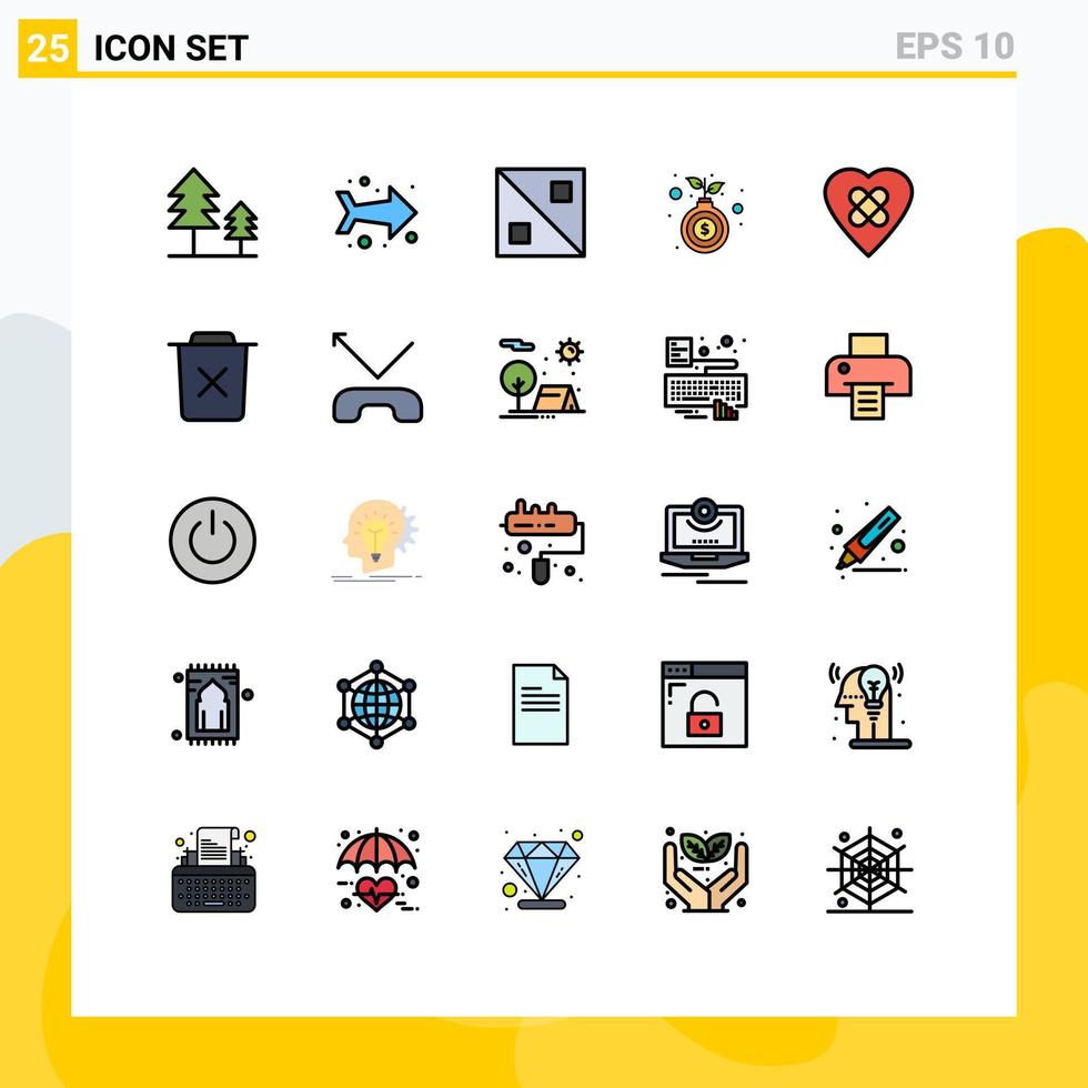 användare gränssnitt packa av 25 grundläggande fylld linje platt färger av bin lappa linje hjärta tillväxt redigerbar vektor design element