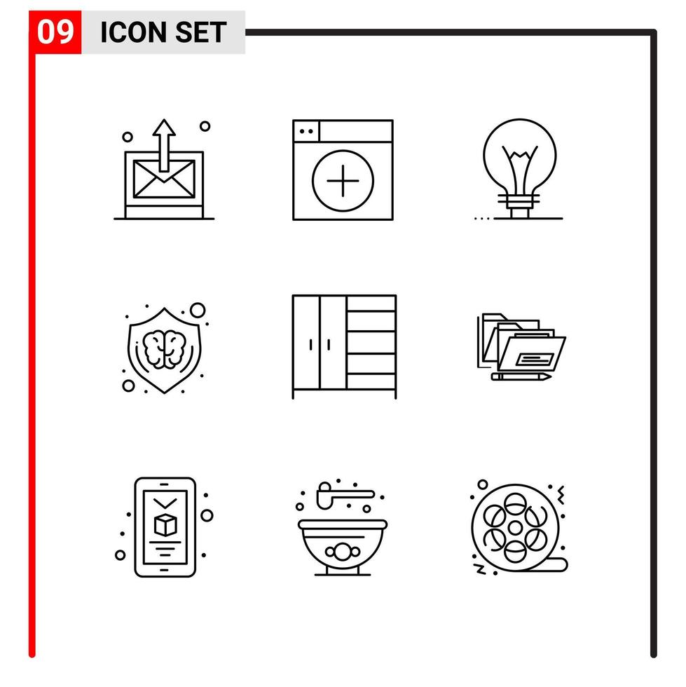 9 allmän ikoner för hemsida design skriva ut och mobil appar 9 översikt symboler tecken isolerat på vit bakgrund 9 ikon packa vektor