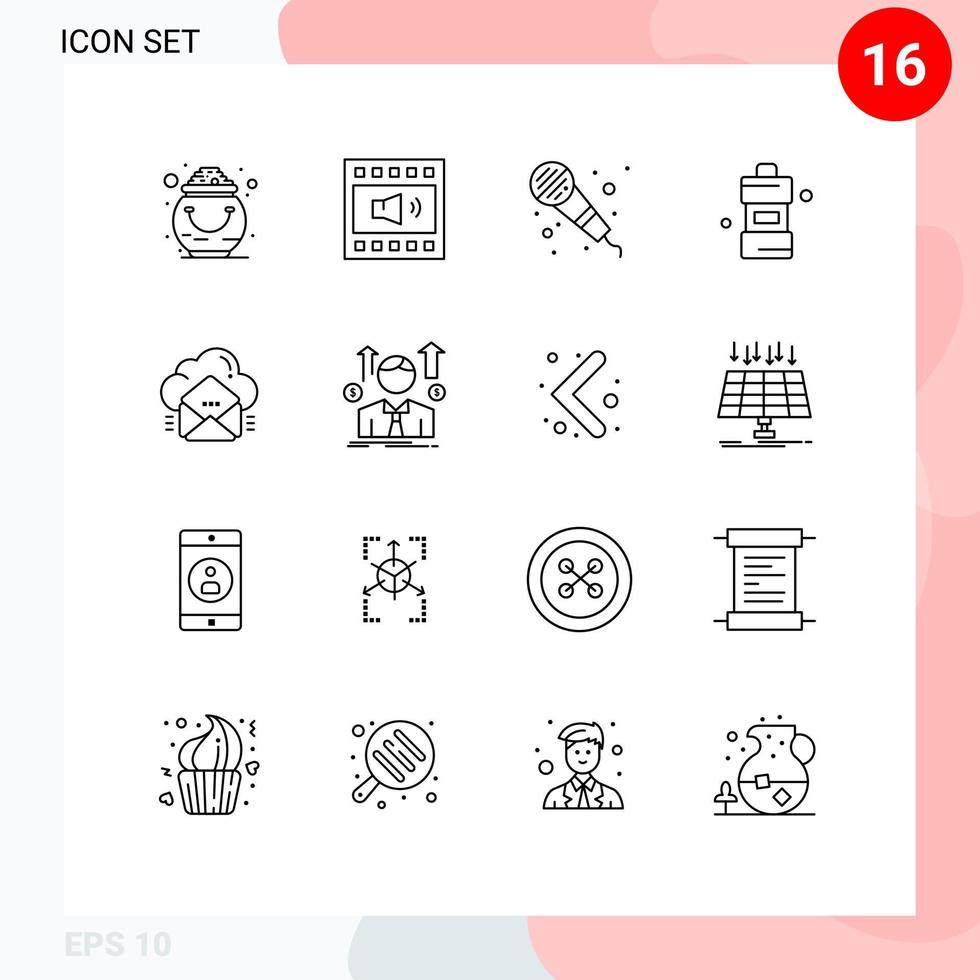 Aktienvektor-Icon-Pack mit 16 Zeilenzeichen und Symbolen für bearbeitbare Vektordesign-Elemente für Wolkenreinigungs-Lautsprecher-Reinigungsmikrofone vektor