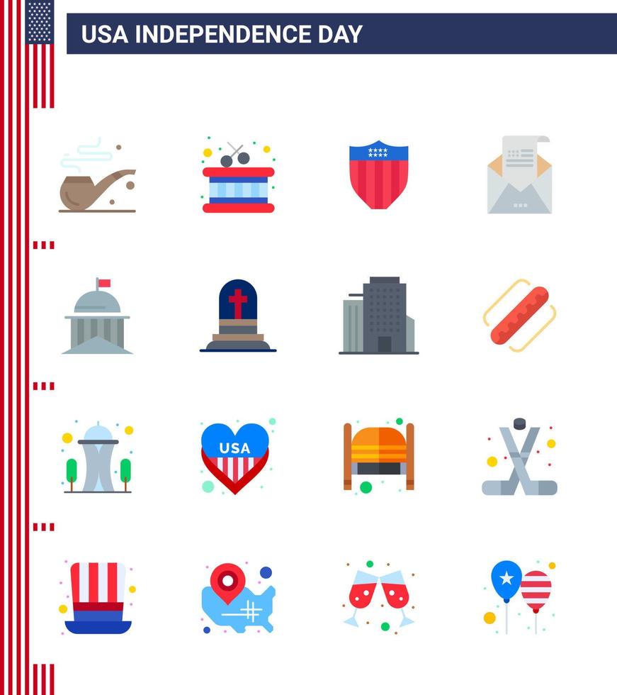 glücklicher unabhängigkeitstag 16 wohnungen icon pack für web und druck grüne stadt seurity mail gruß editierbare usa tag vektor design elemente