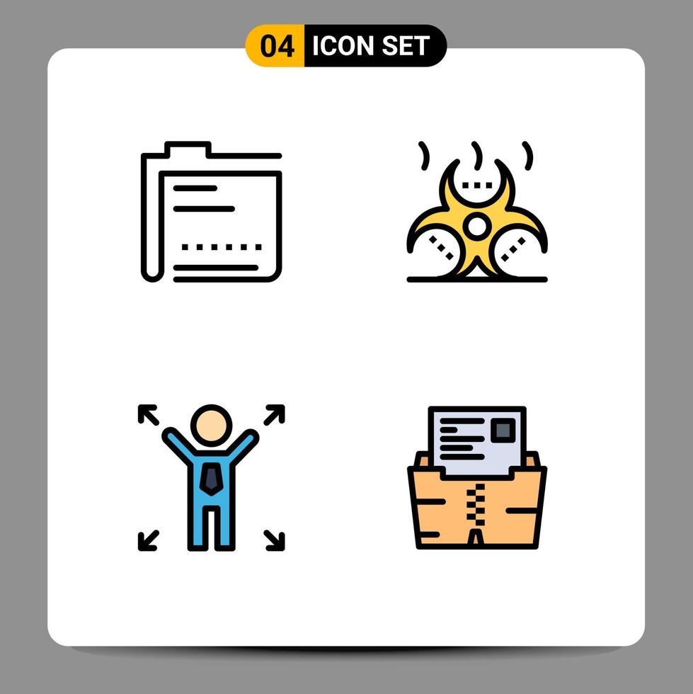satz von 4 modernen ui-symbolen symbole zeichen für kontaminationsmöglichkeit von archivgeschäftsdokumenten editierbare vektordesignelemente vektor