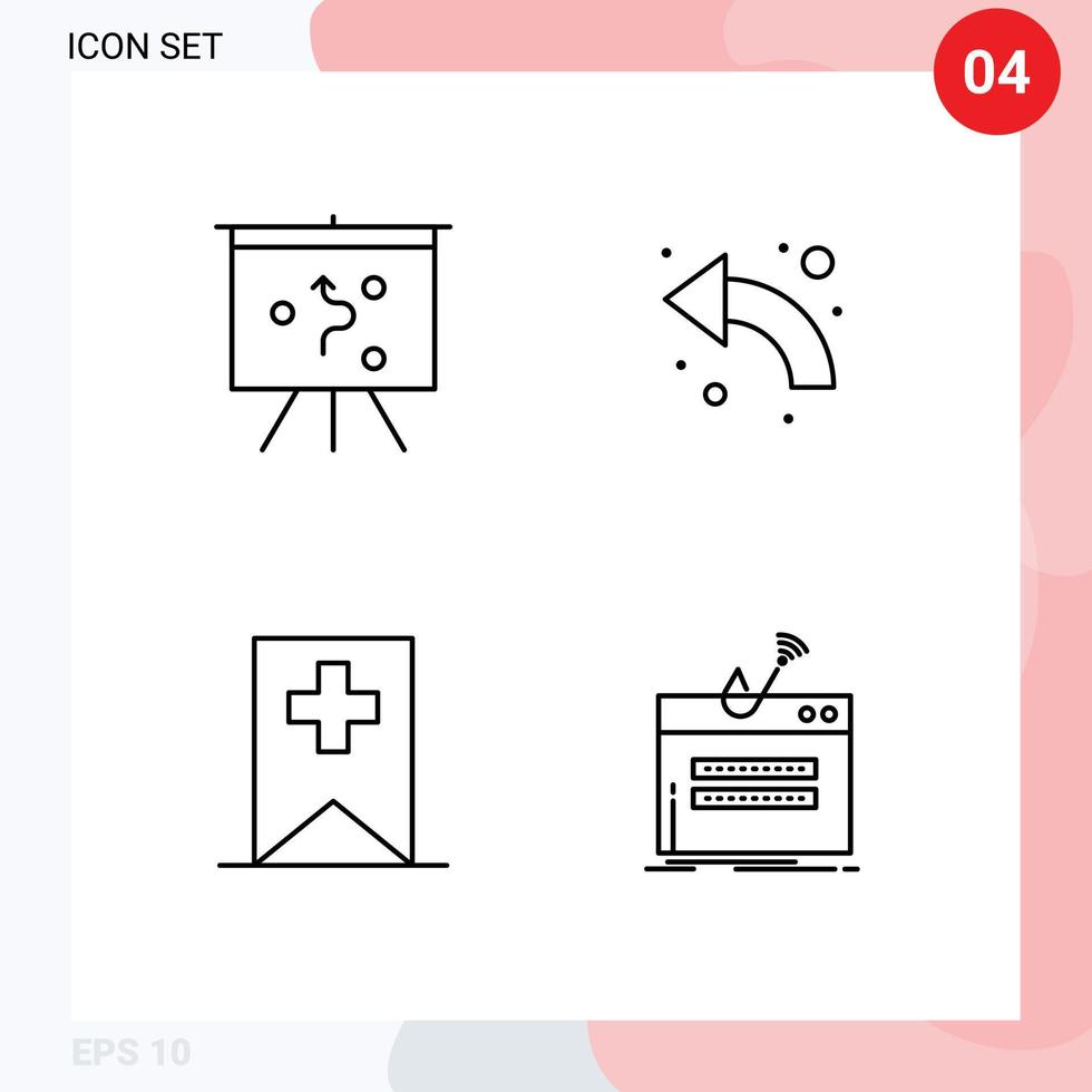 Bearbeitbares Vektorlinienpaket mit 4 einfachen gefüllten flachen Farben des Bretts plus Pfeil nach links Betrug bearbeitbare Vektordesignelemente vektor