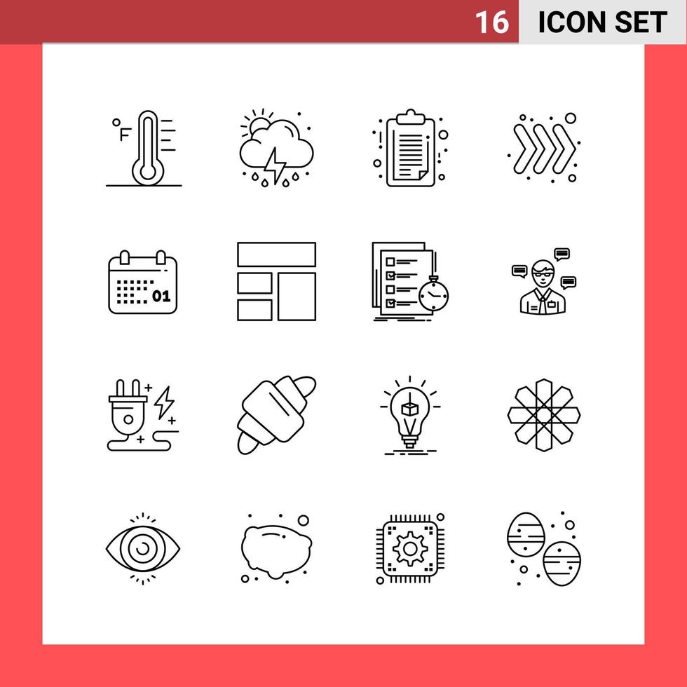 16 Icon Pack Line Style Umrisssymbole auf weißem Hintergrund einfache Zeichen für die allgemeine Gestaltung vektor