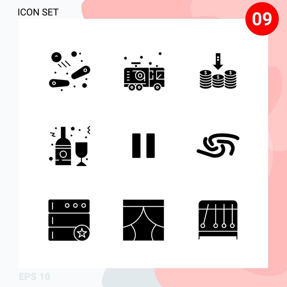 Vektorpaket mit 9 Symbolen im soliden Stil kreatives Glyphenpaket isoliert auf weißem Hintergrund für Web und Handy vektor
