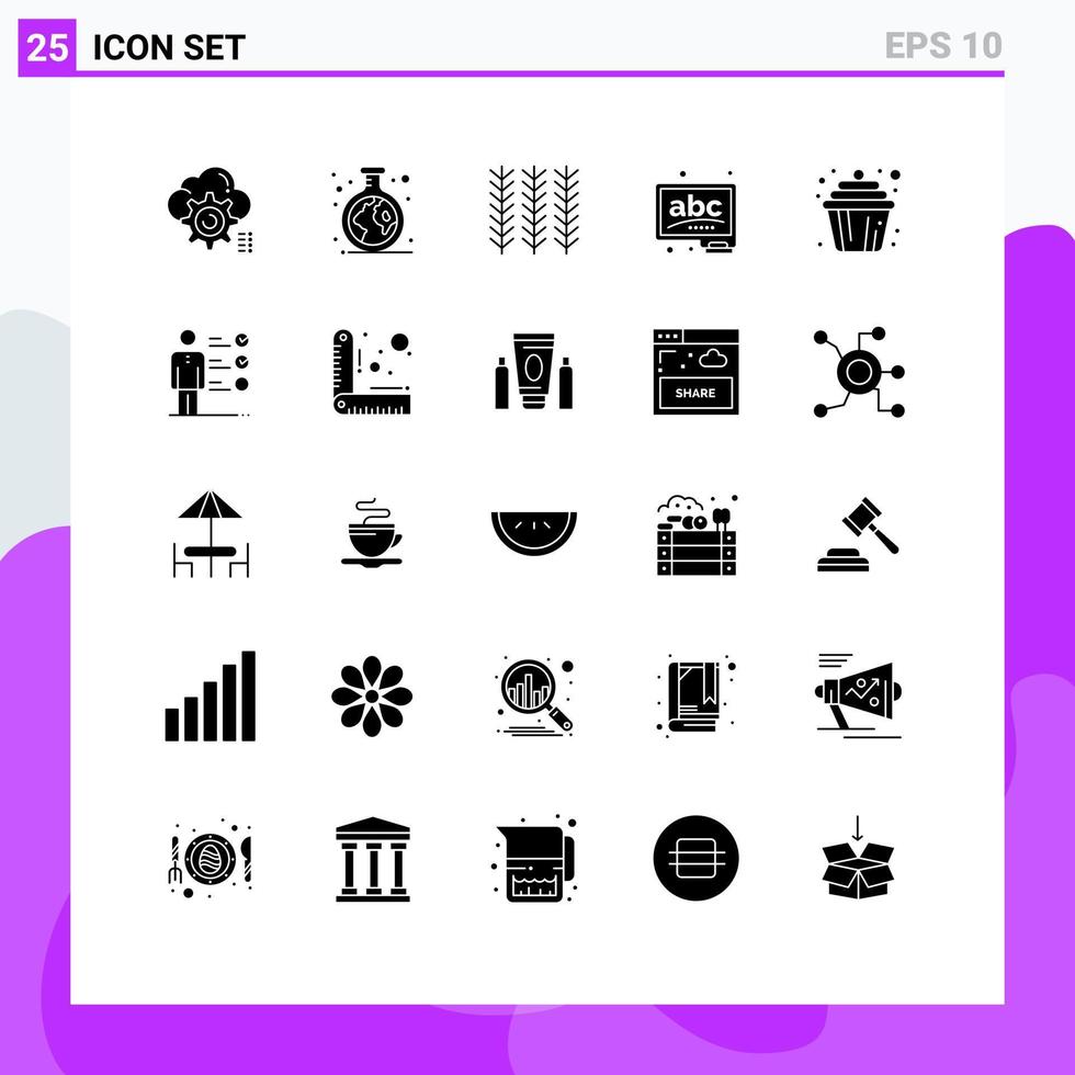 25 tematiska vektor fast glyfer och redigerbar symboler av muffin krita rör styrelse vete redigerbar vektor design element