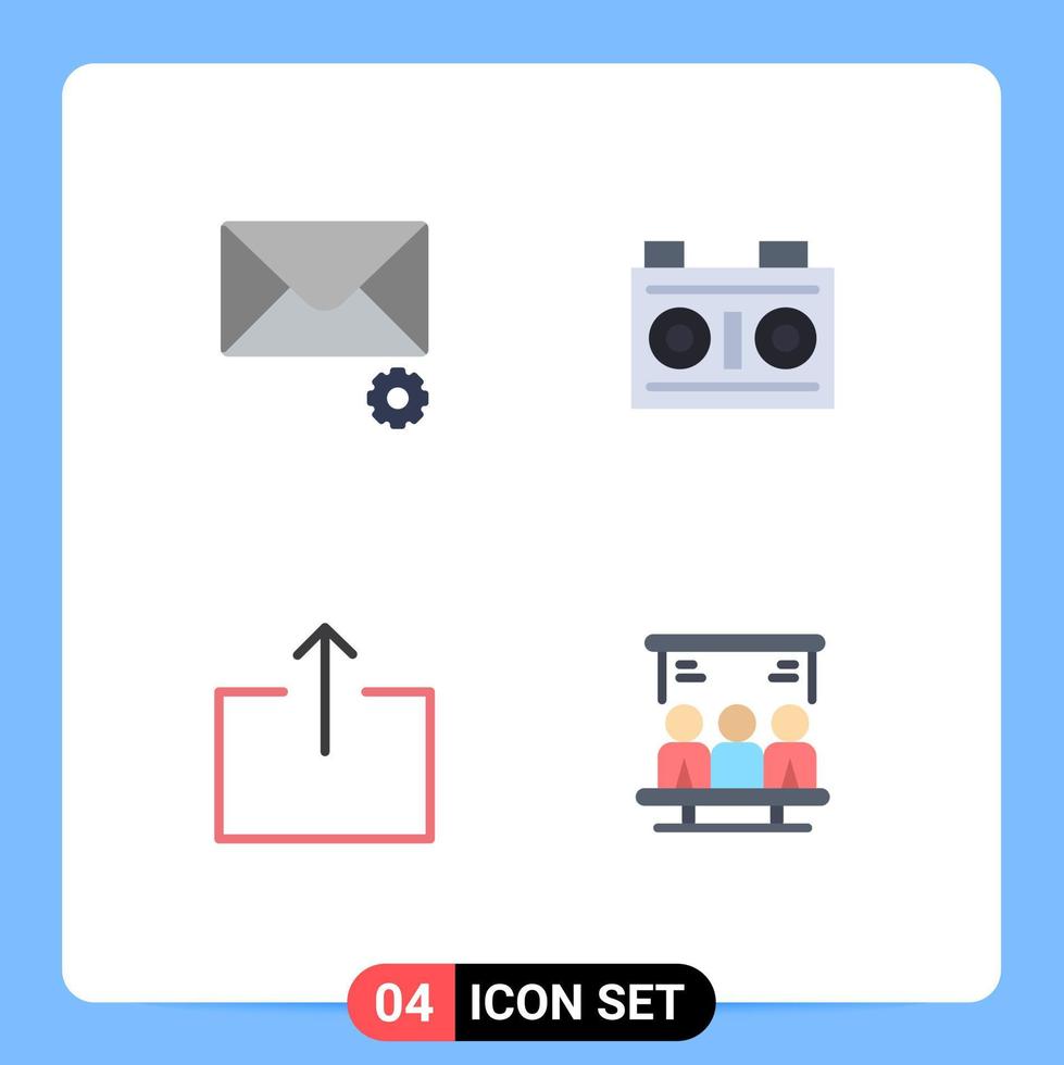 Packung mit 4 kreativen flachen Symbolen für E-Mail senden Kamera Fotografie Suche editierbare Vektordesign-Elemente vektor