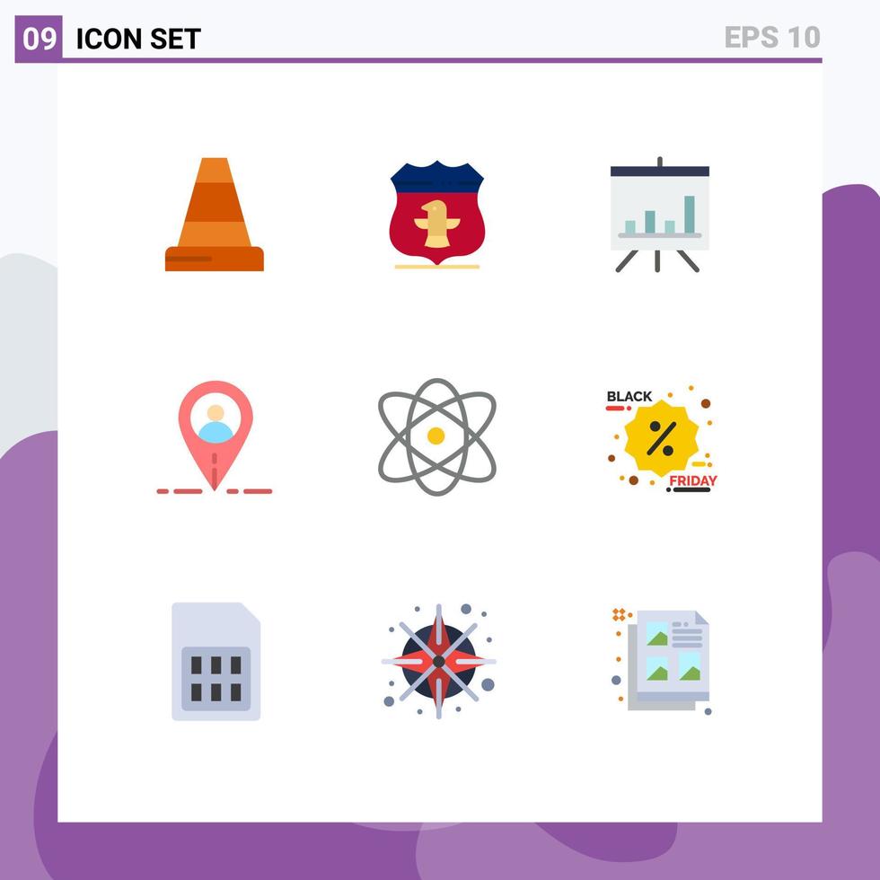 piktogram uppsättning av 9 enkel platt färger av svart fredag fysik styrelse utbildning användare redigerbar vektor design element